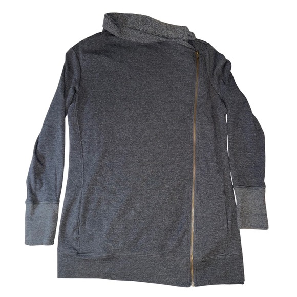 Caslon Womens Gray Asymmetrical Zip Up‎ Funnel Neck Tunic Sweatshirt Medium - Picture 9 of 10